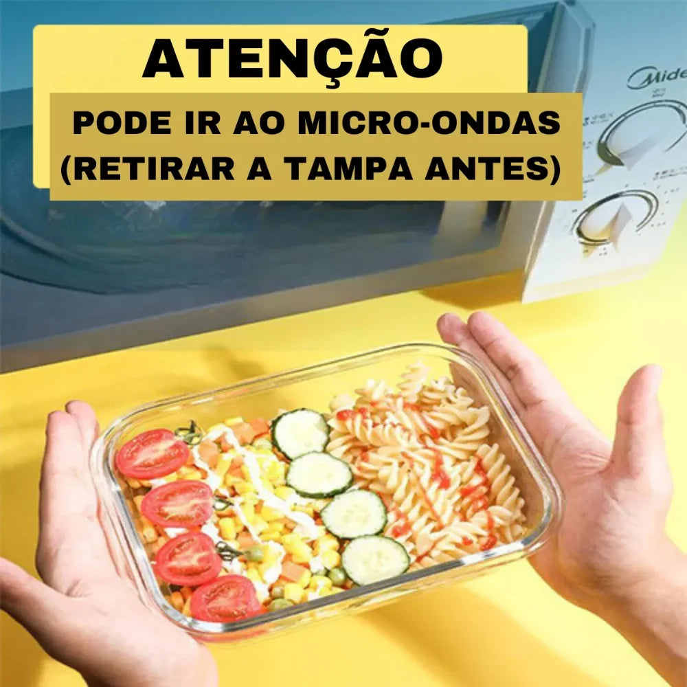 Lancheira/Marmita de Vidro Retangular 400 mL – Hermética, Fit e Resistente ao Calor