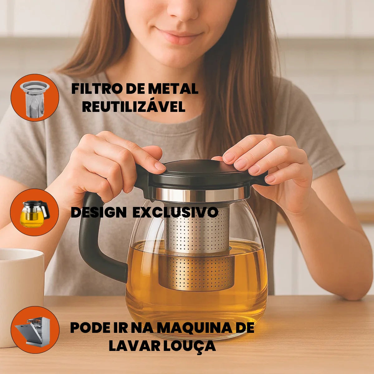 Chaleira de Vidro com Infusor Removível – Praticidade e Sabor em Cada Xícara