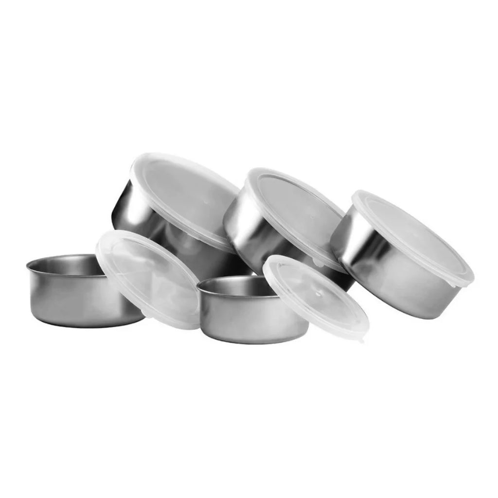 Jogo 5 Potes Tigelas em Inox com Tampa – Armazenamento Prático e Elegante