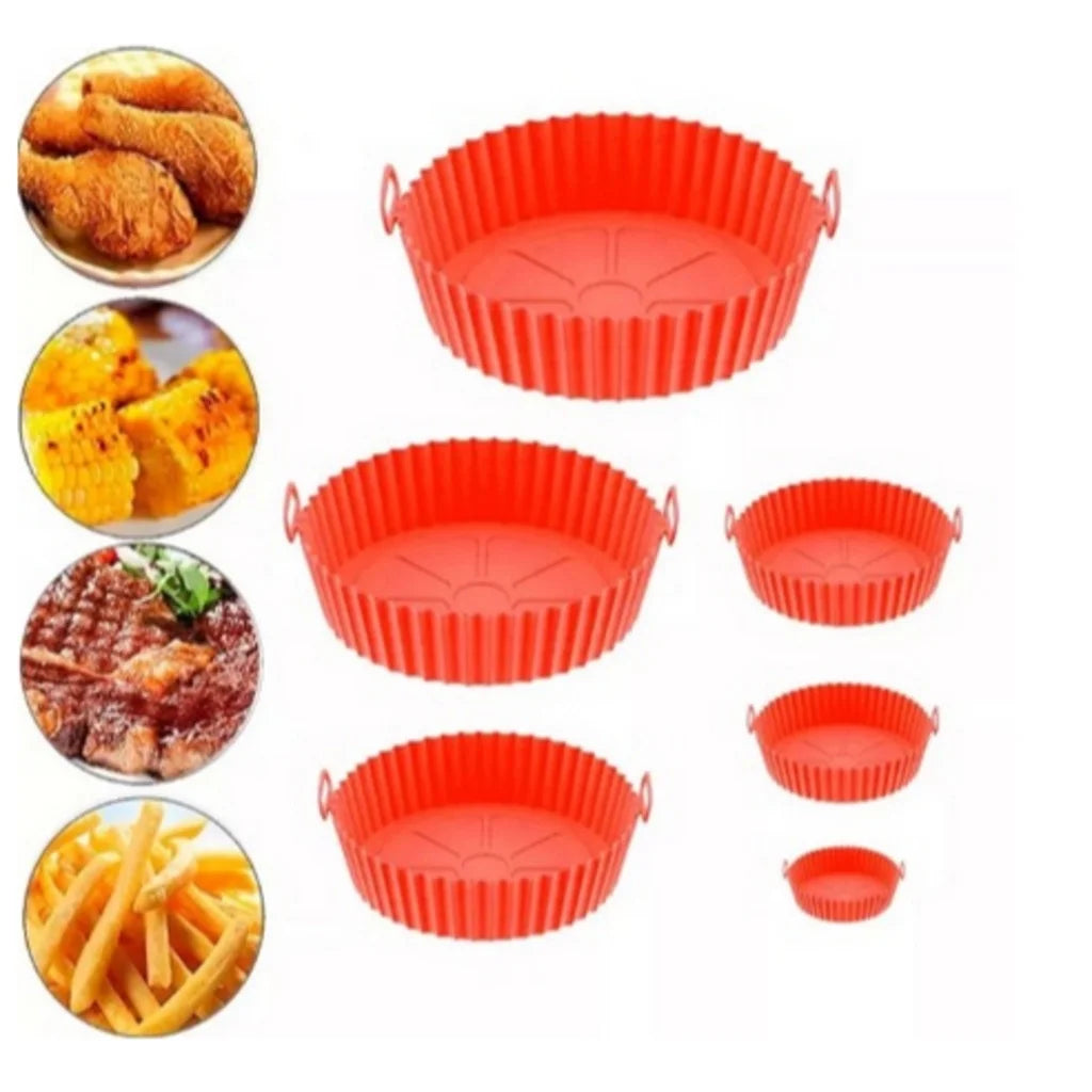 Kit 6 Capas Protetoras/ Formas de Silicone para Air Fryer Redonda – Antiaderente, Reutilizável e Resistente a Altas Temperaturas