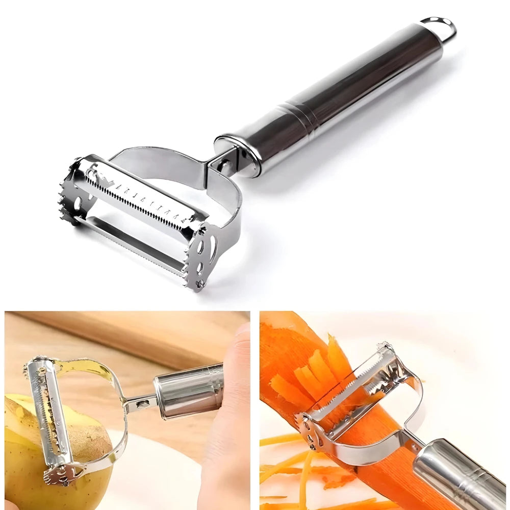 Descascador e Fatiador Dupla Lâmina em Aço Inoxidável – Unidades Avulsas ou Kit com 3 para Legumes e Frutas