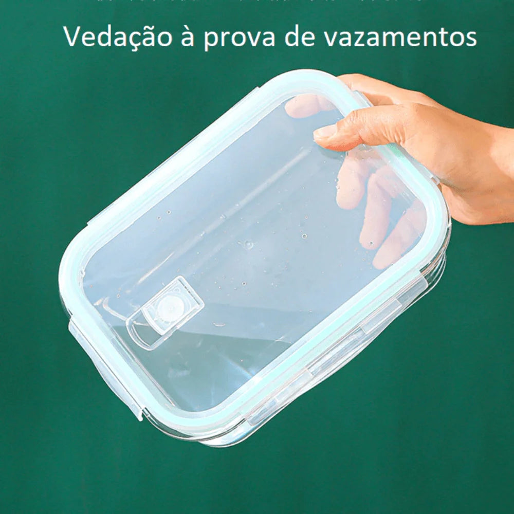 Lancheira de Vidro Hermética Retangular – Marmita Fit Resistente ao Calor