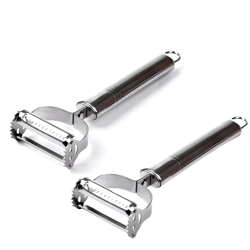 Descascador e Fatiador Dupla Lâmina em Aço Inoxidável – Unidades Avulsas ou Kit com 3 para Legumes e Frutas