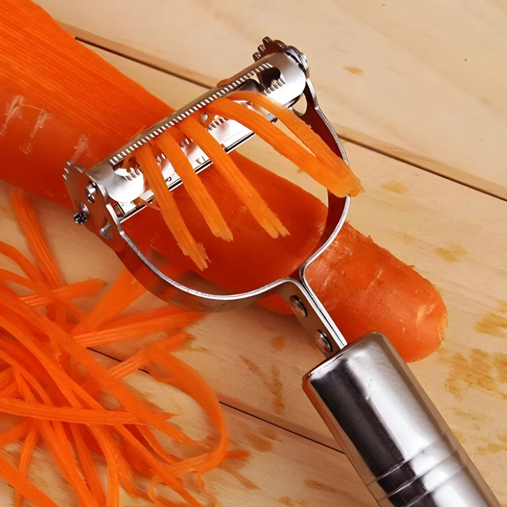 Descascador e Fatiador Dupla Lâmina em Aço Inoxidável – Unidades Avulsas ou Kit com 3 para Legumes e Frutas