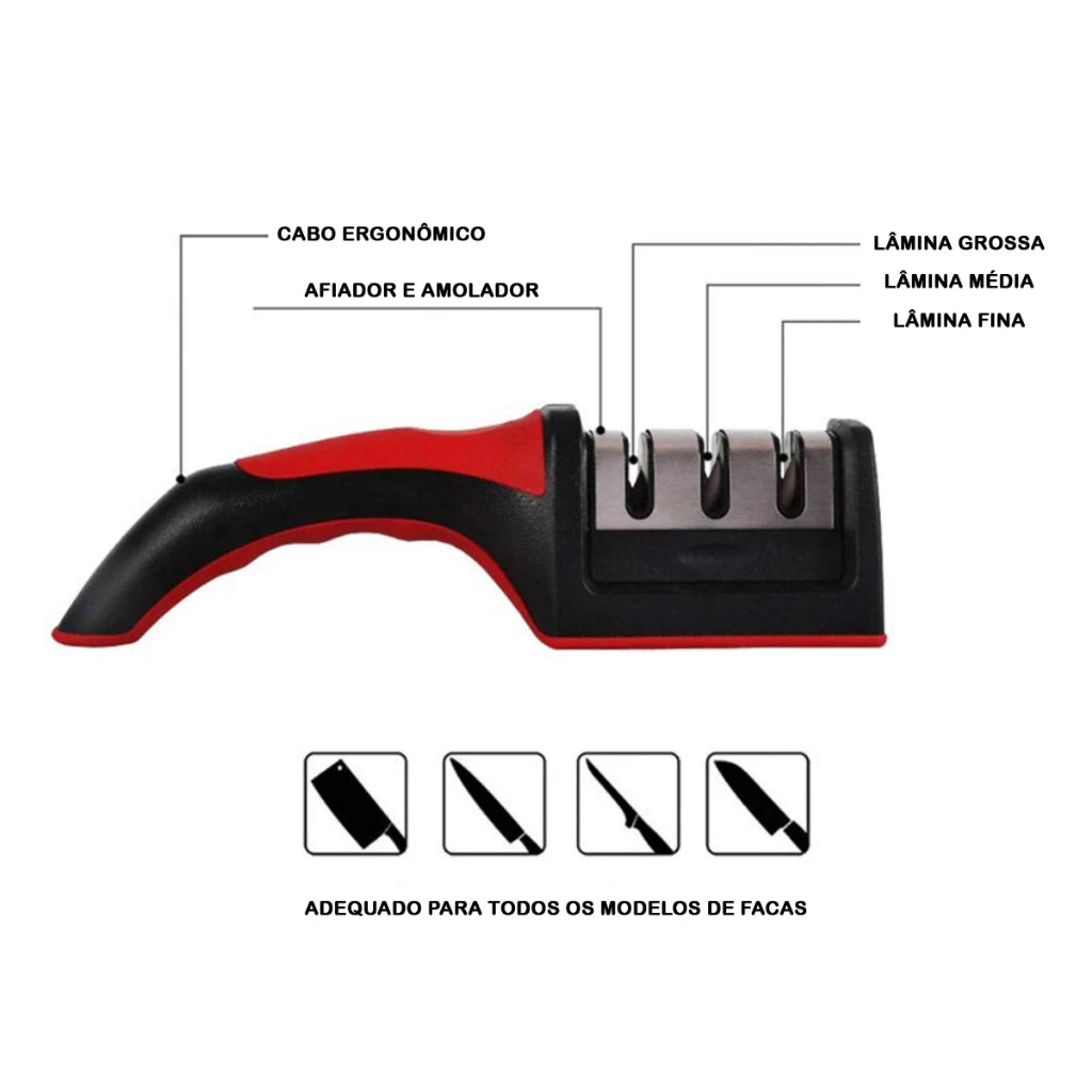 Afiador de Facas Profissional 3 Estágios – Amolador Afia Fácil Mágico para Cozinha, Chef e Churrasco