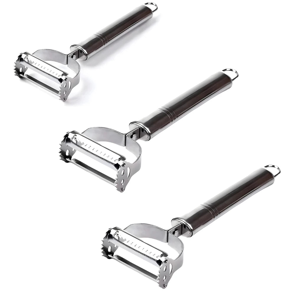 Descascador e Fatiador Dupla Lâmina em Aço Inoxidável – Unidades Avulsas ou Kit com 3 para Legumes e Frutas