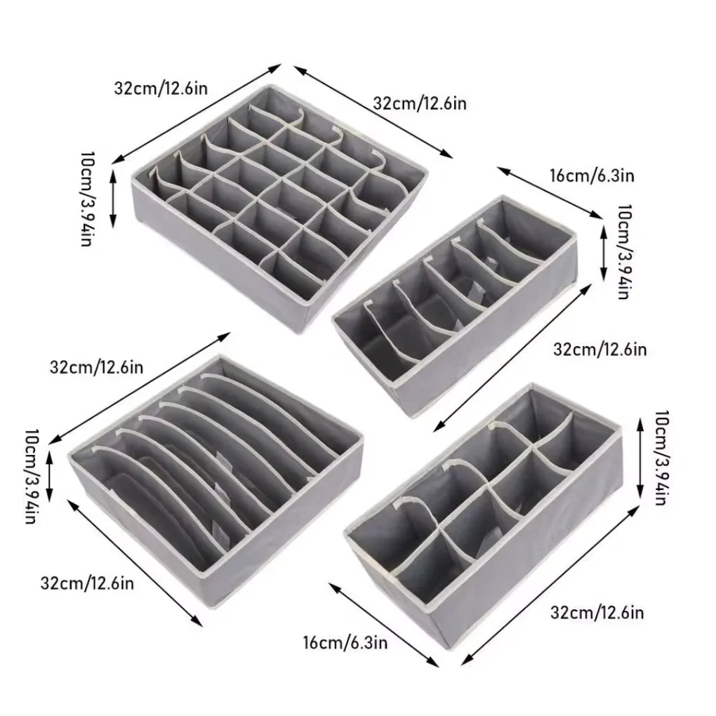 Kit 4 Gavetas Organizadoras de Roupas Íntimas – Meias, Sutiã, Cuecas e Acessórios