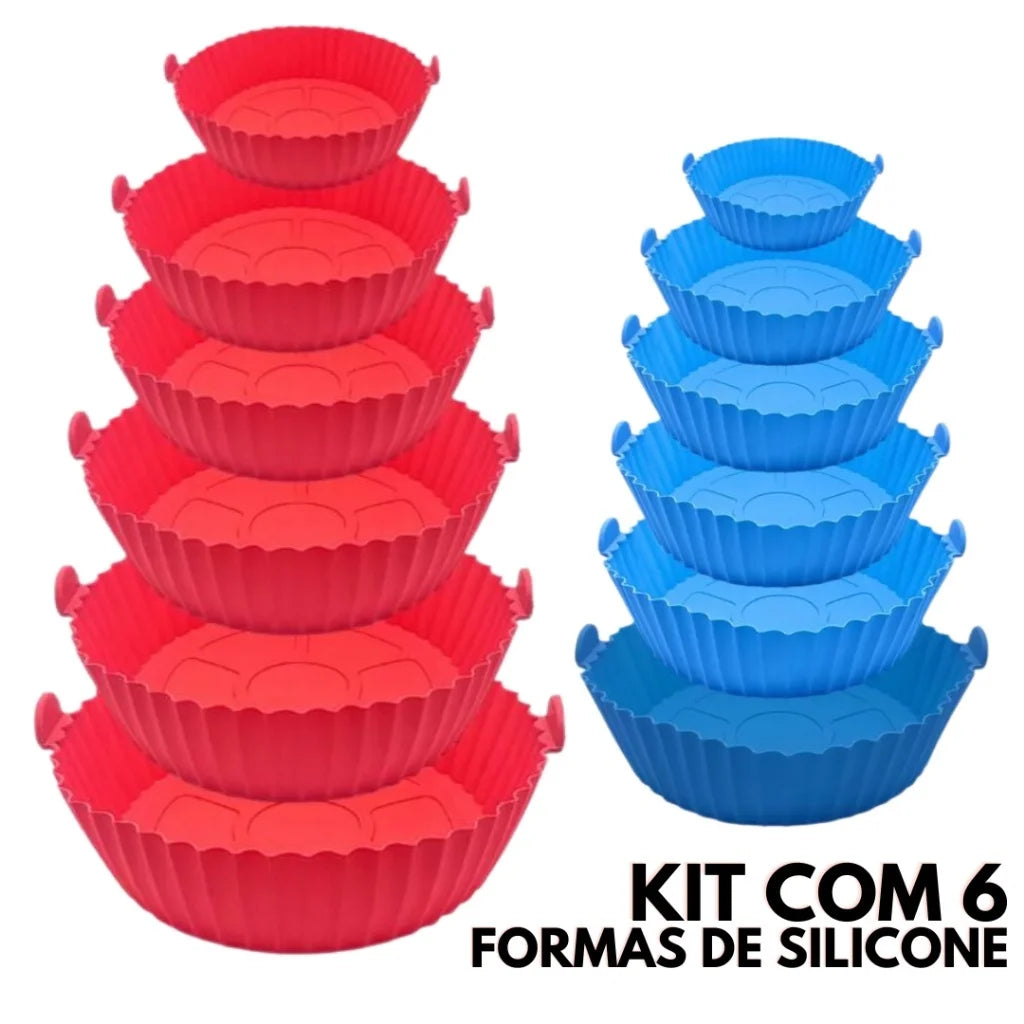 Kit 6 Capas Protetoras/ Formas de Silicone para Air Fryer Redonda – Antiaderente, Reutilizável e Resistente a Altas Temperaturas