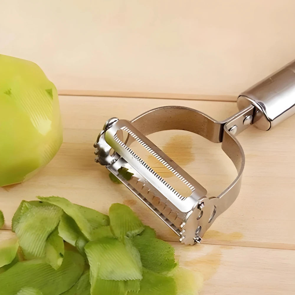 Descascador e Fatiador Dupla Lâmina em Aço Inoxidável – Unidades Avulsas ou Kit com 3 para Legumes e Frutas