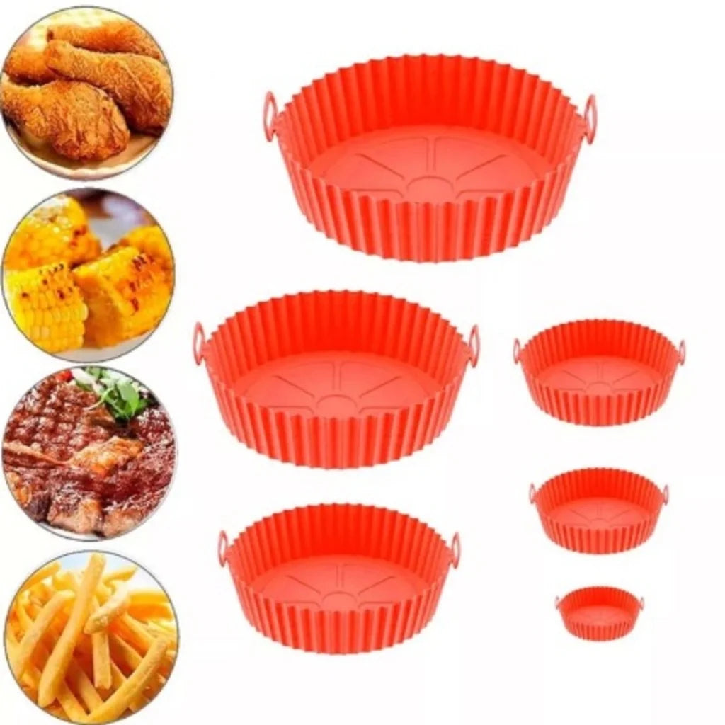 Kit 6 Capas Protetoras/ Formas de Silicone para Air Fryer Redonda – Antiaderente, Reutilizável e Resistente a Altas Temperaturas