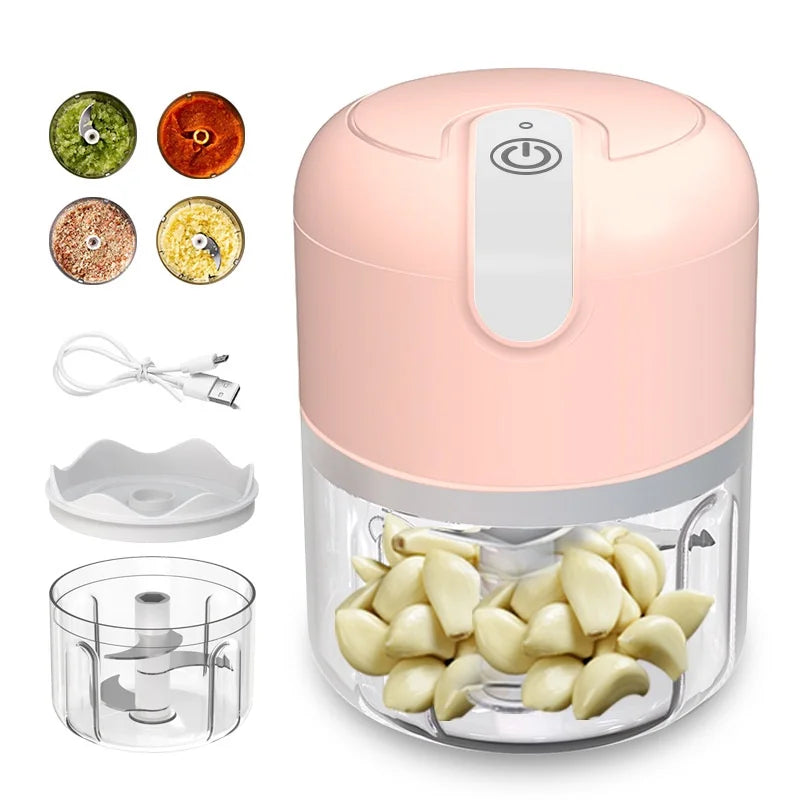 Mini Processador Elétrico de Alimentos Portátil 250 ml – 3 Lâminas, USB, Bivolt