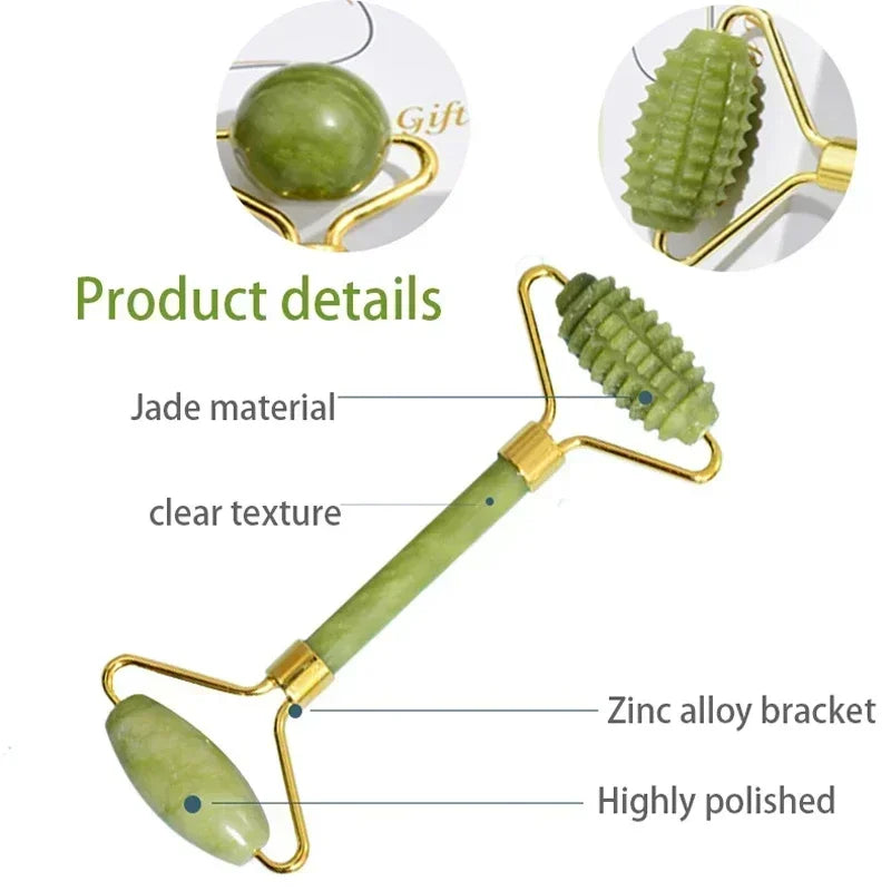 Rolo de Jade Natural e Gua Sha - Massageador Facial e Corporal