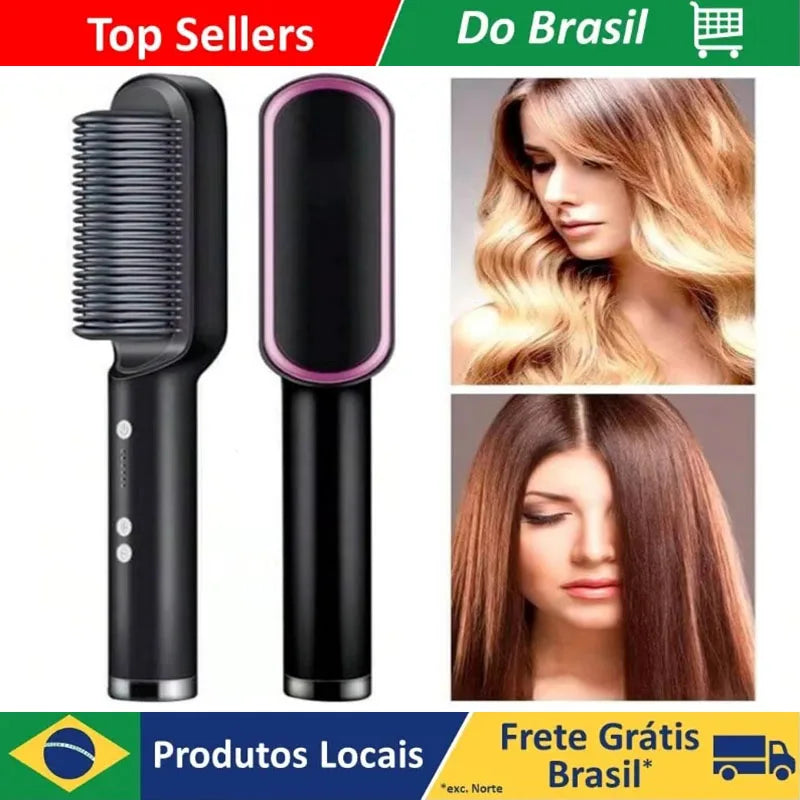 Escova Elétrica 2 em 1 – Alisa e Modela | Aquecimento Rápido | Seco e Molhado | Anti-Frizz