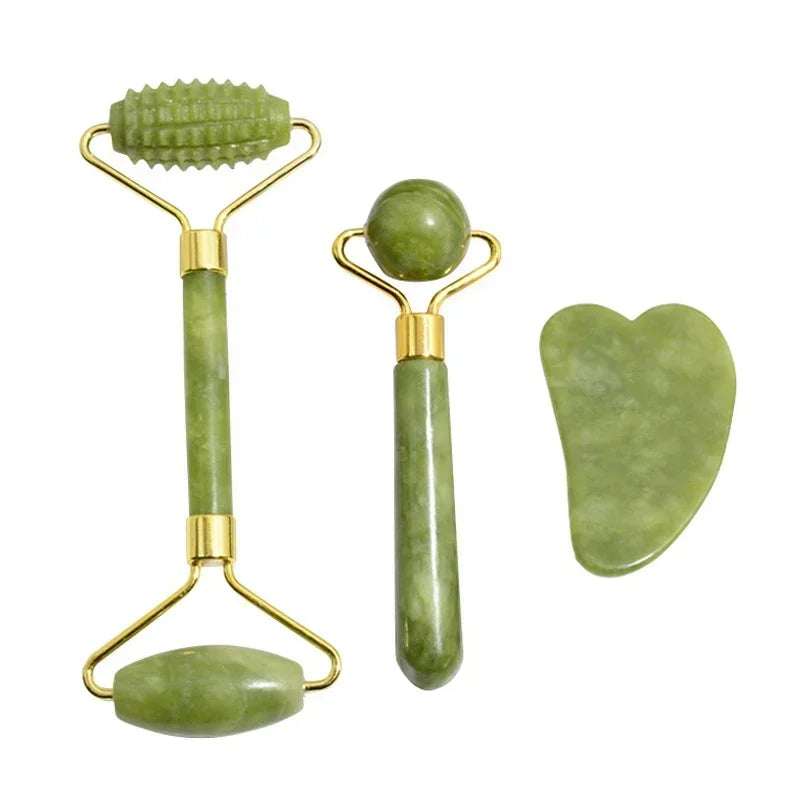 Rolo de Jade Natural e Gua Sha - Massageador Facial e Corporal