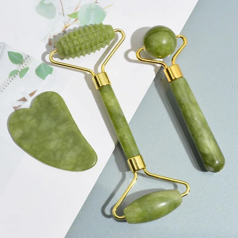 Rolo de Jade Natural e Gua Sha - Massageador Facial e Corporal