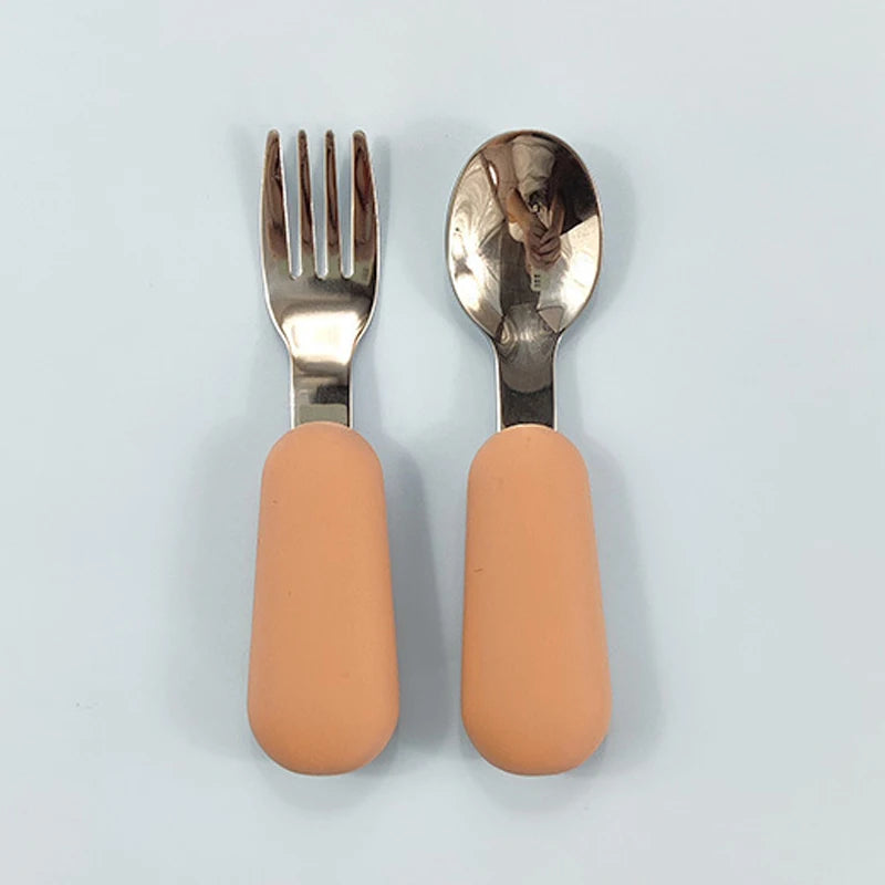 Conjunto de Talheres Infantis – Colher e Garfo em Aço Inox com Cabo Anatômico