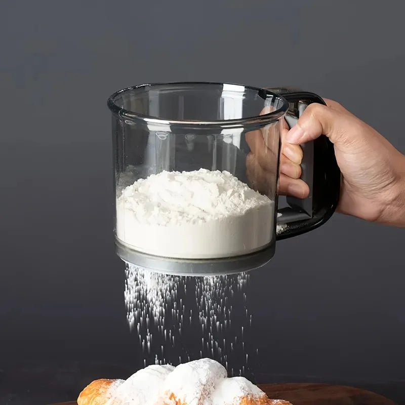 Peneira de Farinha Portátil Semiautomática – Sifter Duplo Andar com Malha Ultrafina para Cozinha e Confeitaria