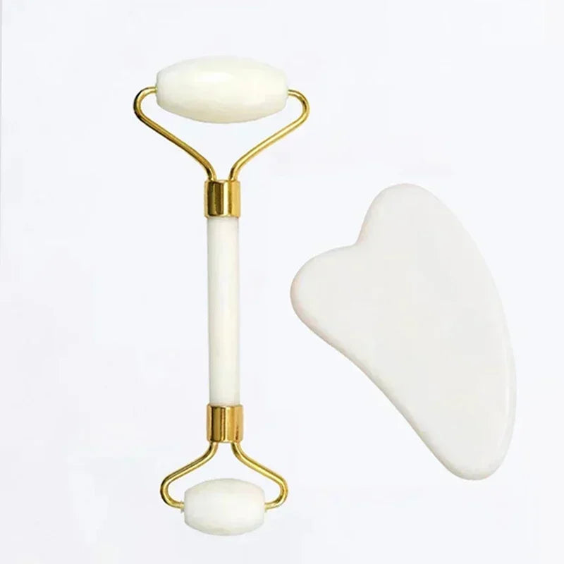 Rolo de Jade Natural e Gua Sha - Massageador Facial e Corporal