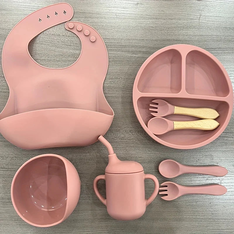 Conjunto de Alimentação para Bebê – Silicone Segura | Placa de Sucção, Tigela, Talheres e Babador