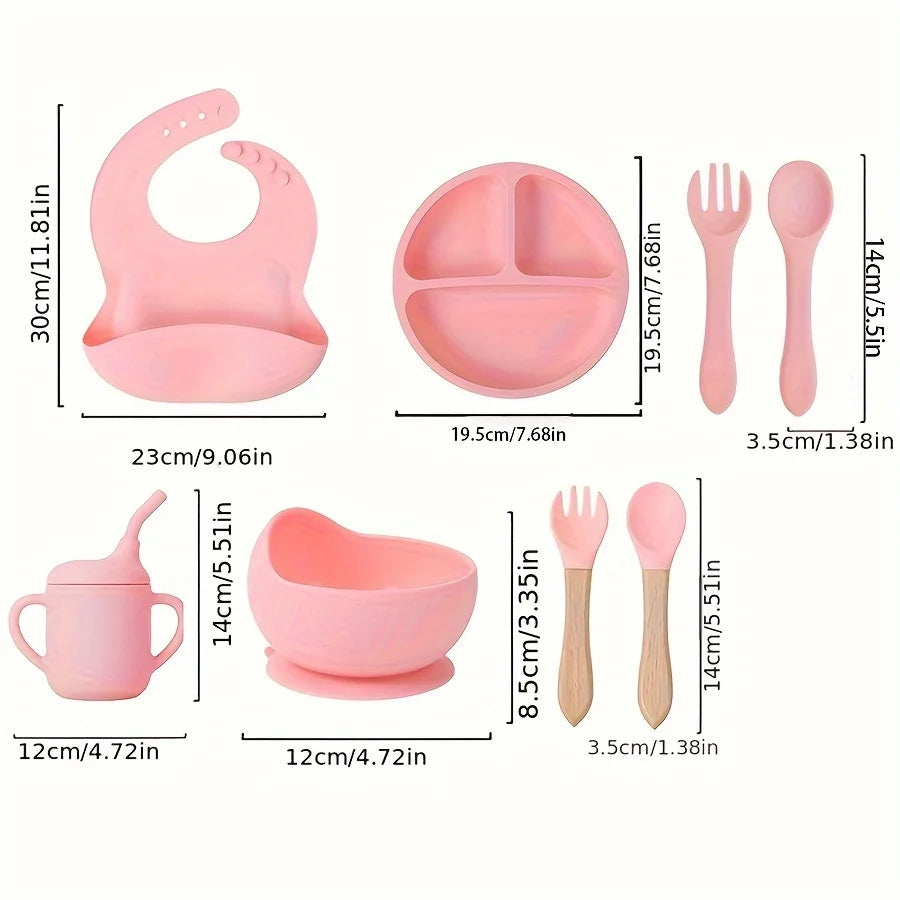 Conjunto de Alimentação para Bebê – Silicone Segura | Placa de Sucção, Tigela, Talheres e Babador