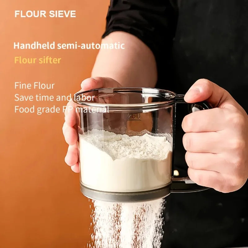 Peneira de Farinha Portátil Semiautomática – Sifter Duplo Andar com Malha Ultrafina para Cozinha e Confeitaria
