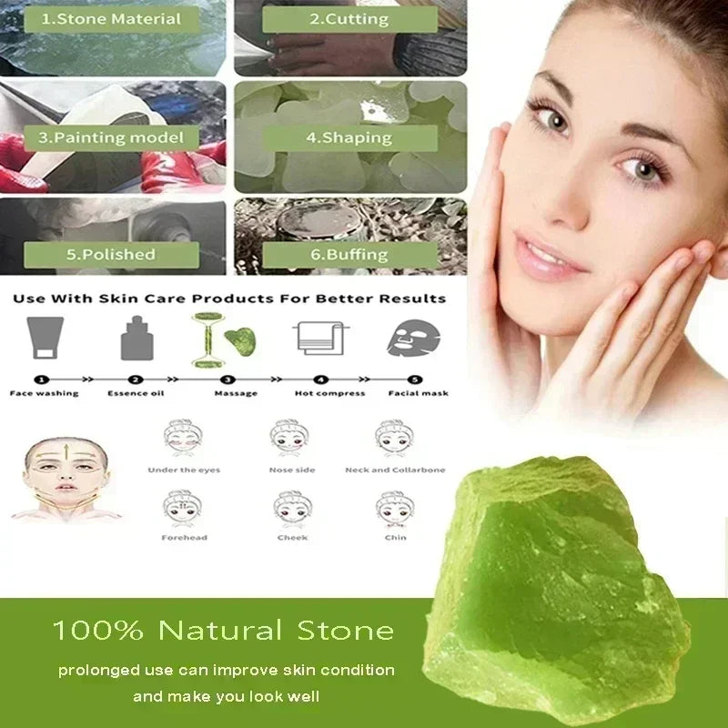 Rolo de Jade Natural e Gua Sha - Massageador Facial e Corporal