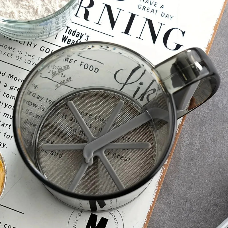 Peneira de Farinha Portátil Semiautomática – Sifter Duplo Andar com Malha Ultrafina para Cozinha e Confeitaria