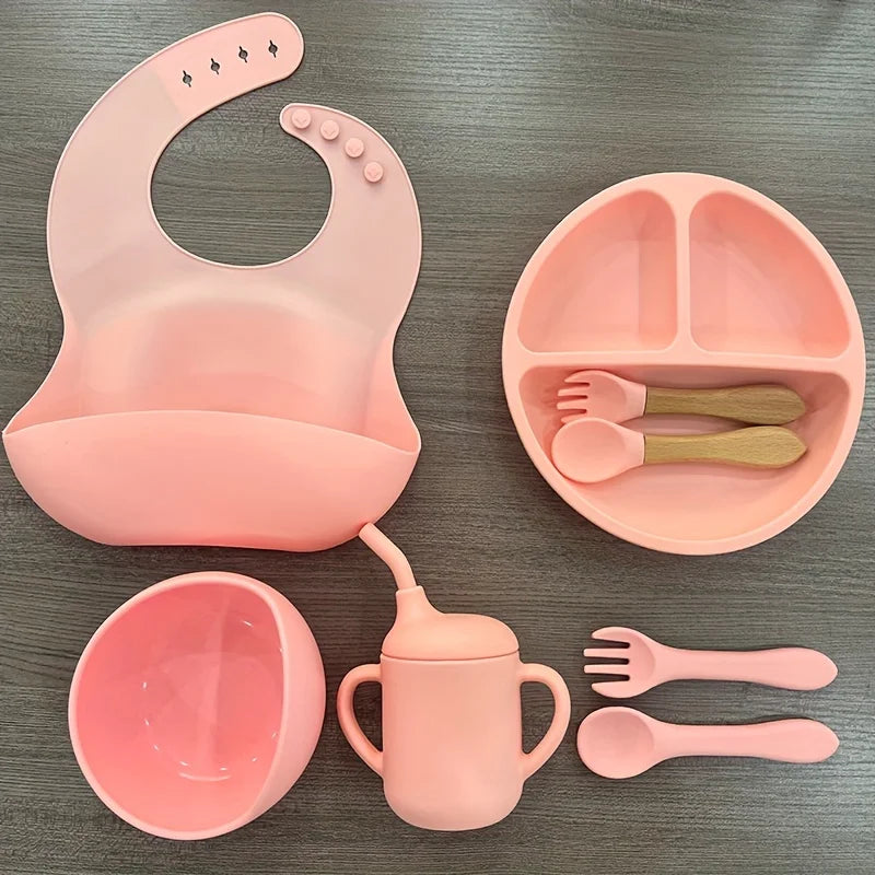 Conjunto de Alimentação para Bebê – Silicone Segura | Placa de Sucção, Tigela, Talheres e Babador